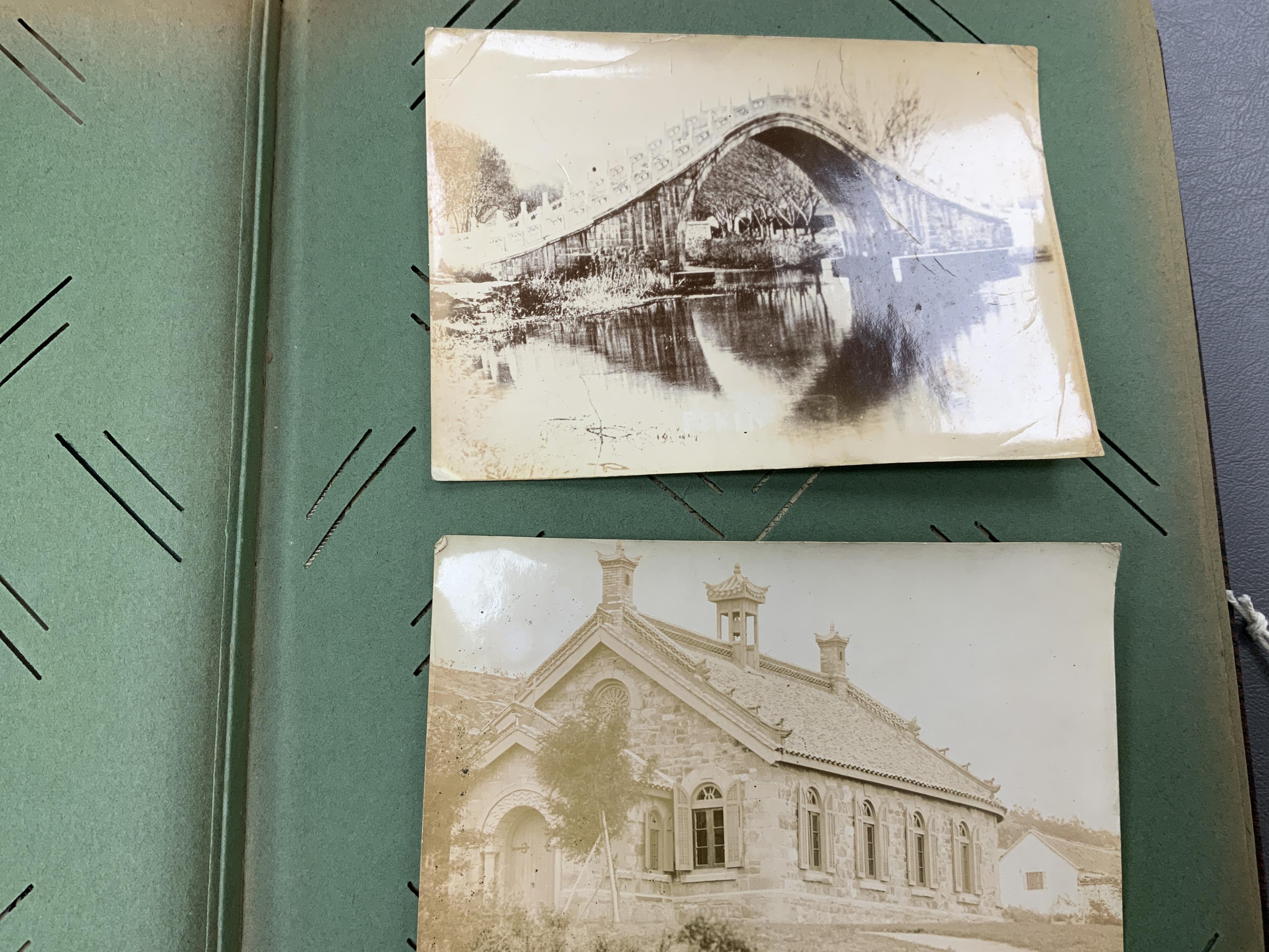 An early 20th century photograph and postcard album of Chinese and Japanese scenes, together with some negatives, etc.